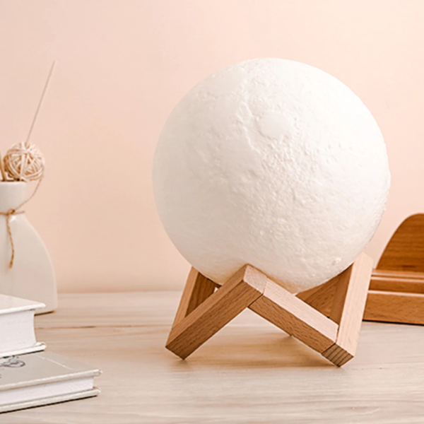 3D LED Moon Lamp with Wooden Stand - 13 cm
